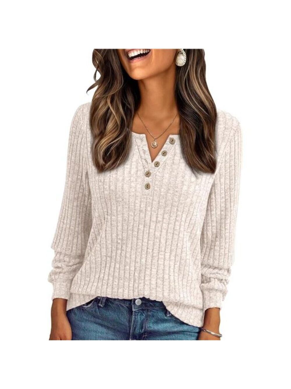 Womens Long Sleeve Henley Shirt Business Casual Tunic Sweater Lightweight Top